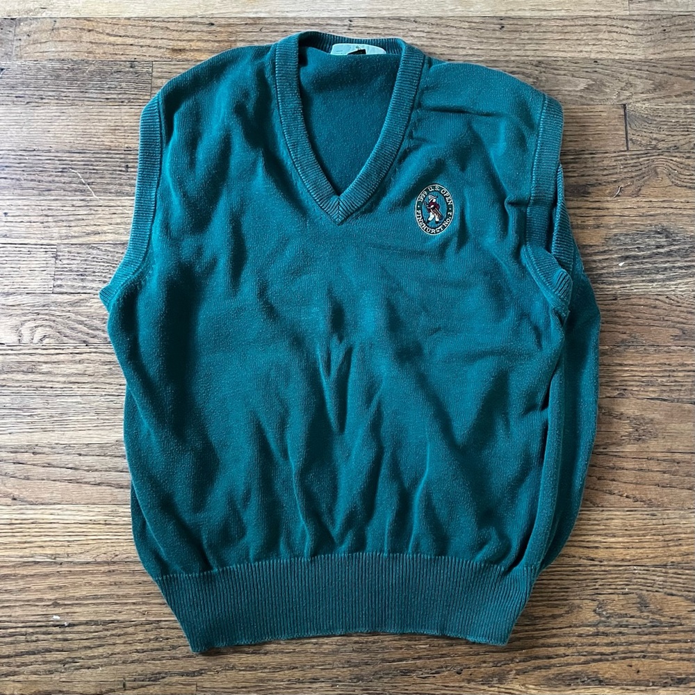 Vintage 1999 US Open Mens Golf Sweater Vest Green V-Neck Cotton Pinehurst XL